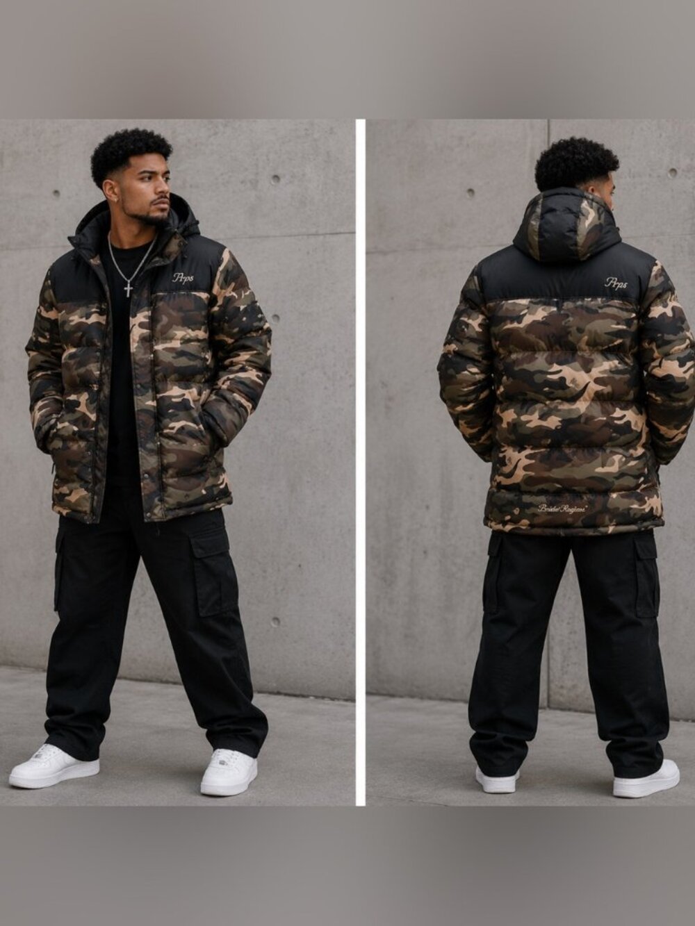 PRPS Men's Camouflage Long Puffer Jacket - XL
